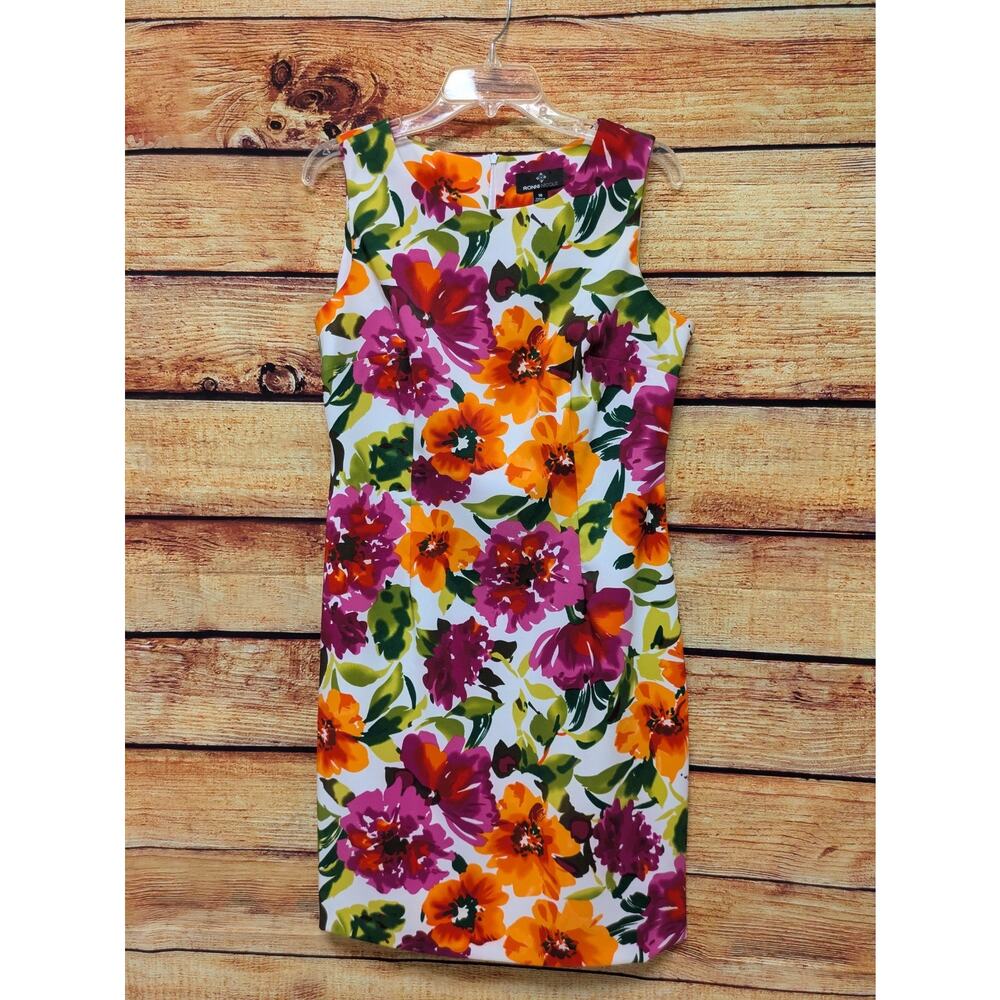 RONNI NICOLE Women Sz 10 Purple Green Orange White Floral Dress EUC